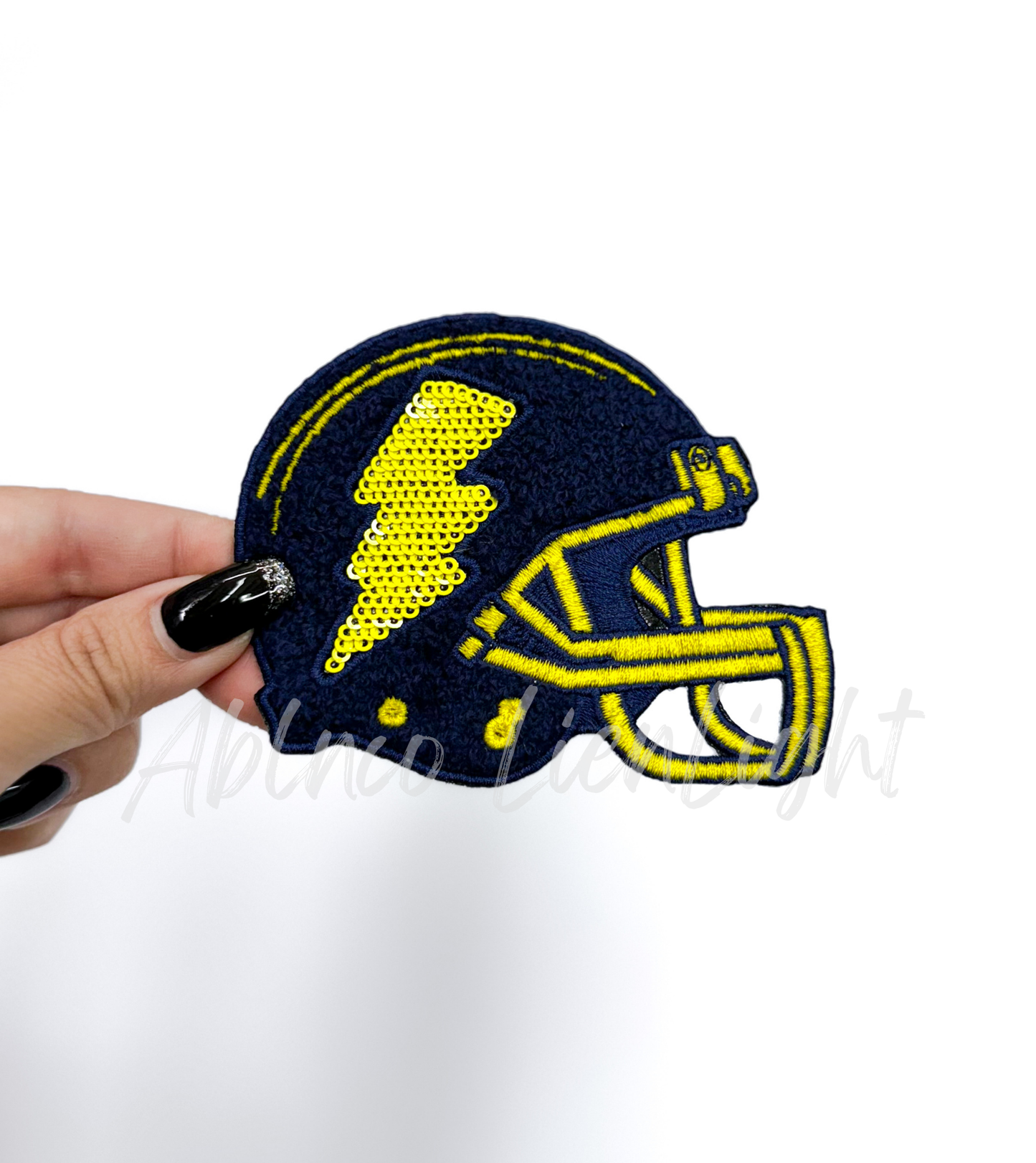 Navy & Yellow Football Helmet Chenille Sequin Embroidery Patch