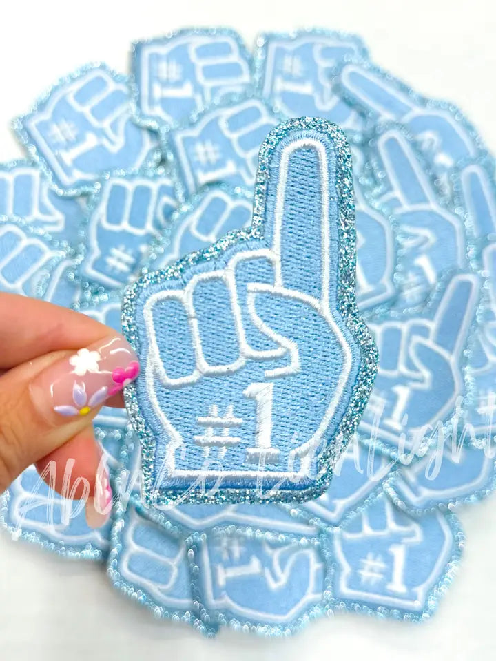 Light Blue Foam Finger Embroidery Patch