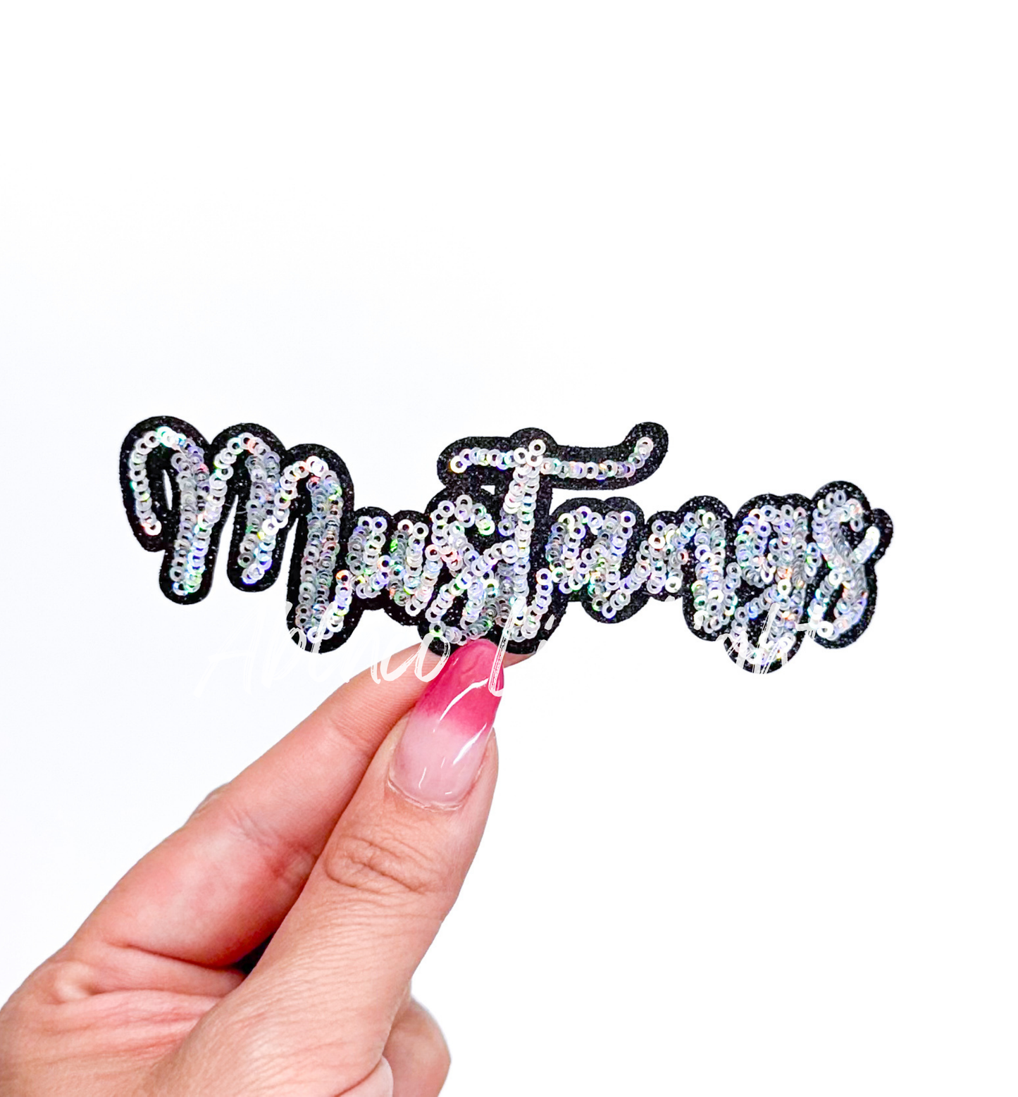 Mustangs Mascot Script Letter Sequin Patch - Small