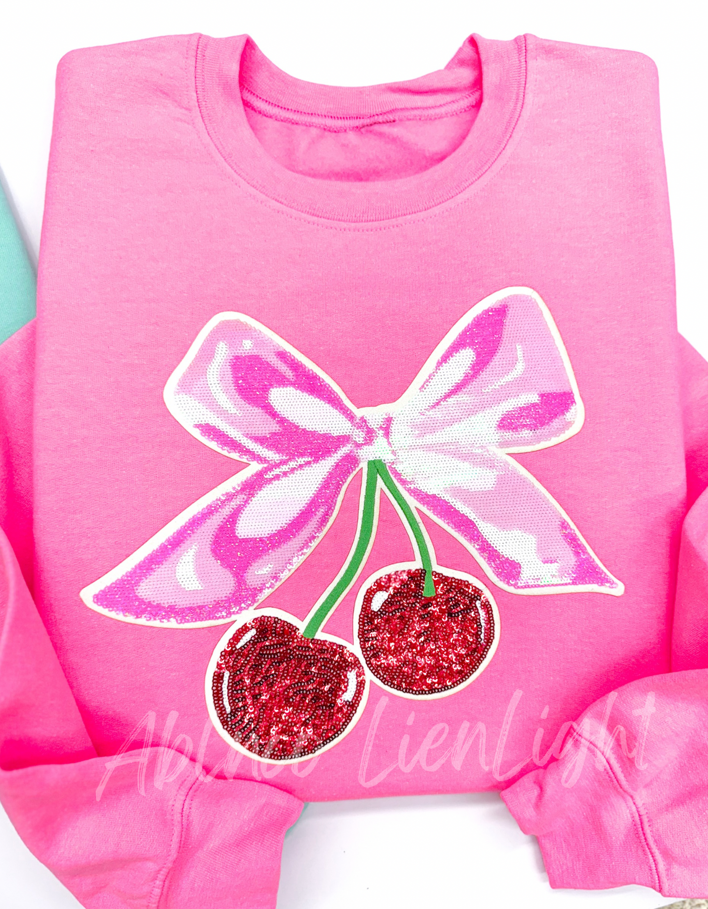 Sequins Cherry Bow Valentines Day Patch Sweatshirt