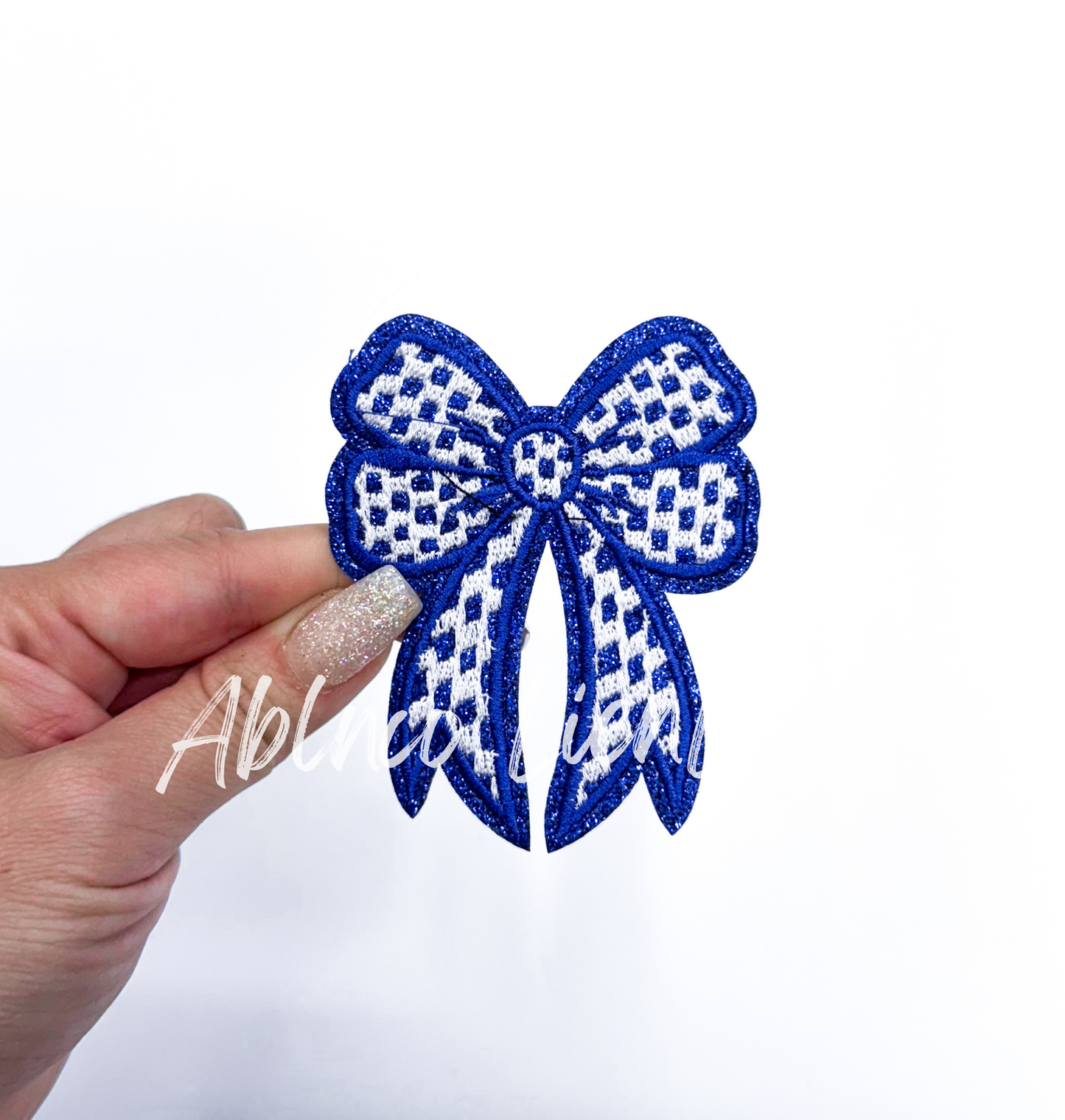 Glitter Checkered Embroidery Bow Patch