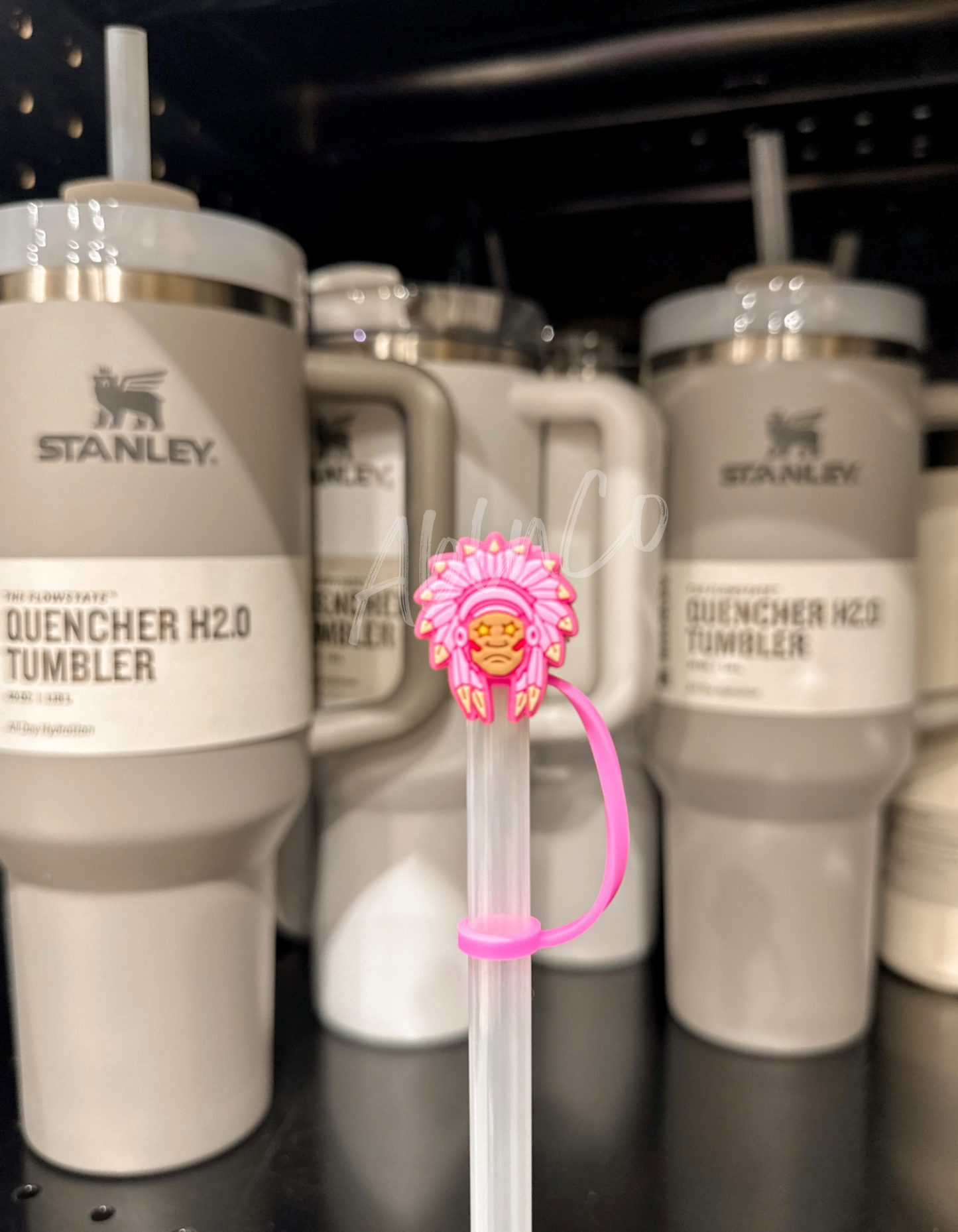 Preppy Pink Mascot™ Indian Tumbler Straw Topper Cap