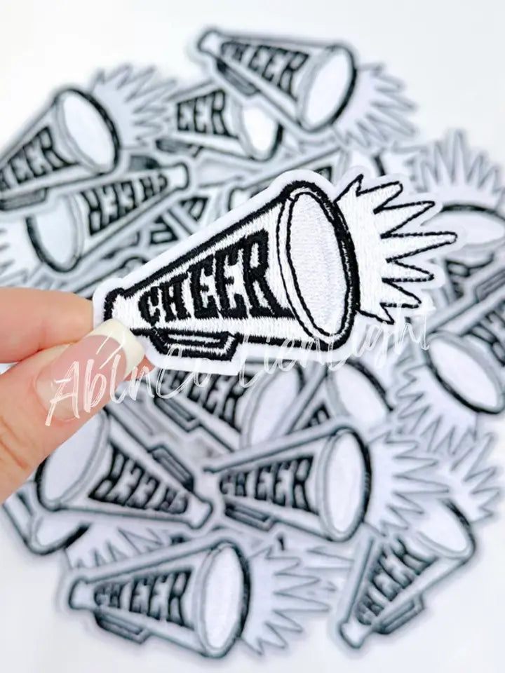 White Cheer Loud Megaphone Embroidery Patch