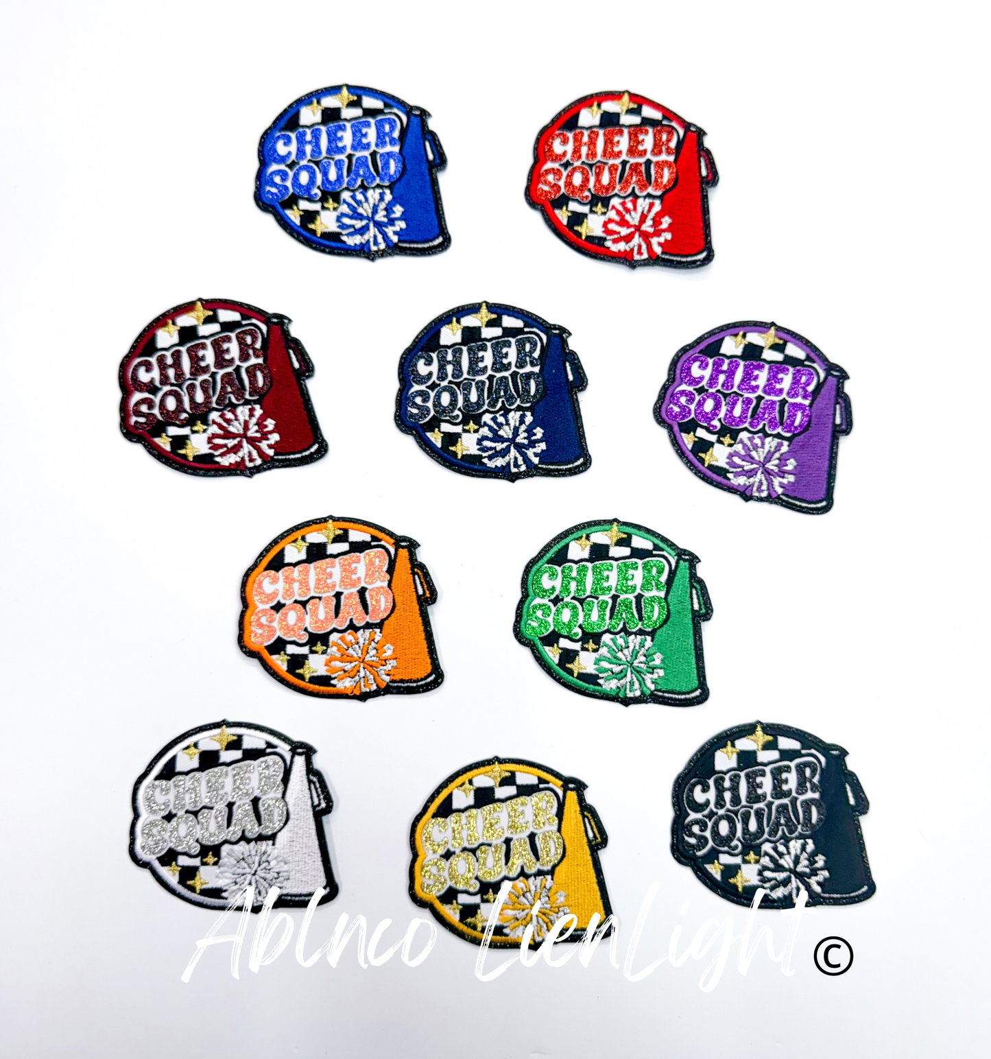 Royal Blue Cheer Squad & Cheer Mom Glitter Embroidery Patch©️