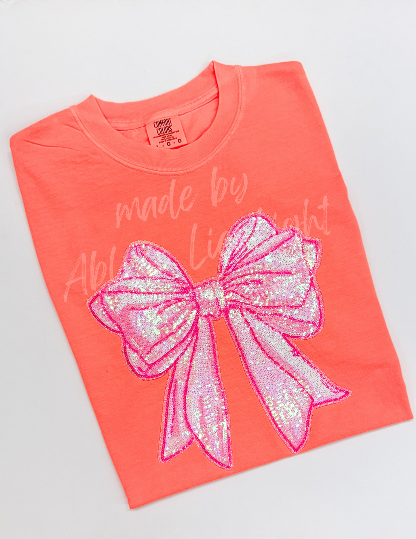 Big Pink Sequin Bow Comfort Color Tshirt