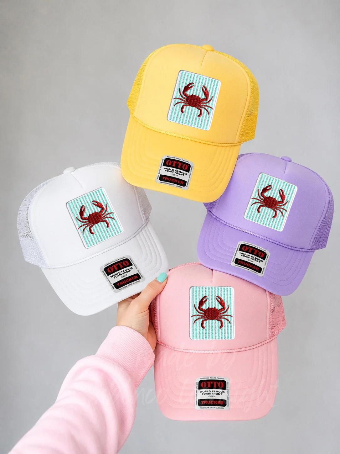 Turquoise Striped Crab Summer Embroidery Patch Otto Trucker Hat