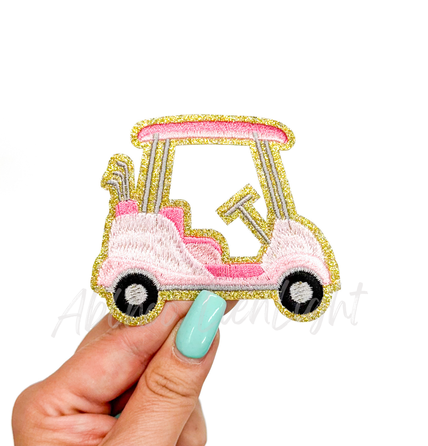 Pink Golf Cart Glitter Embroidery Patch - Small