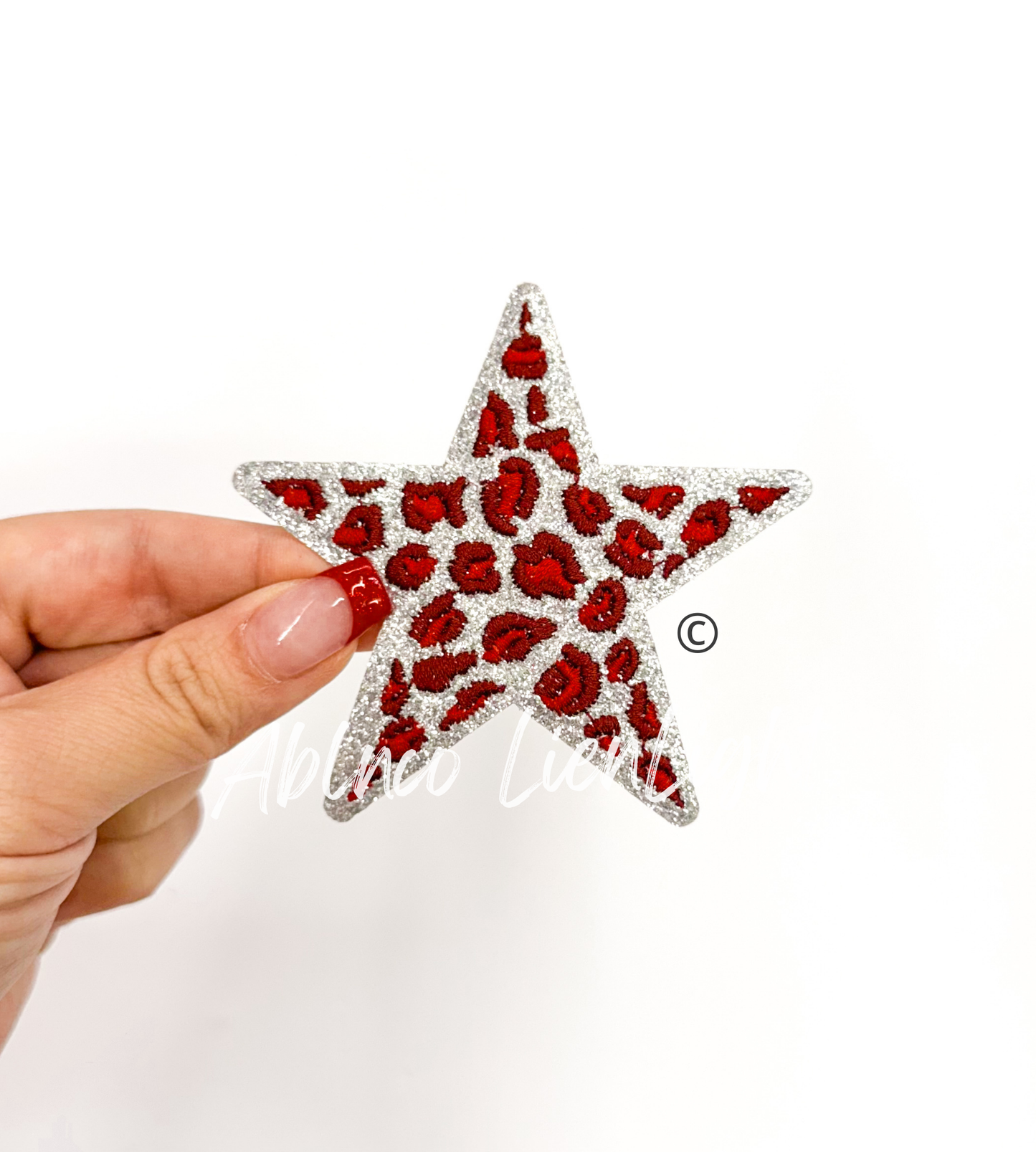 Maroon Cheetah Print Glitter Star Patch