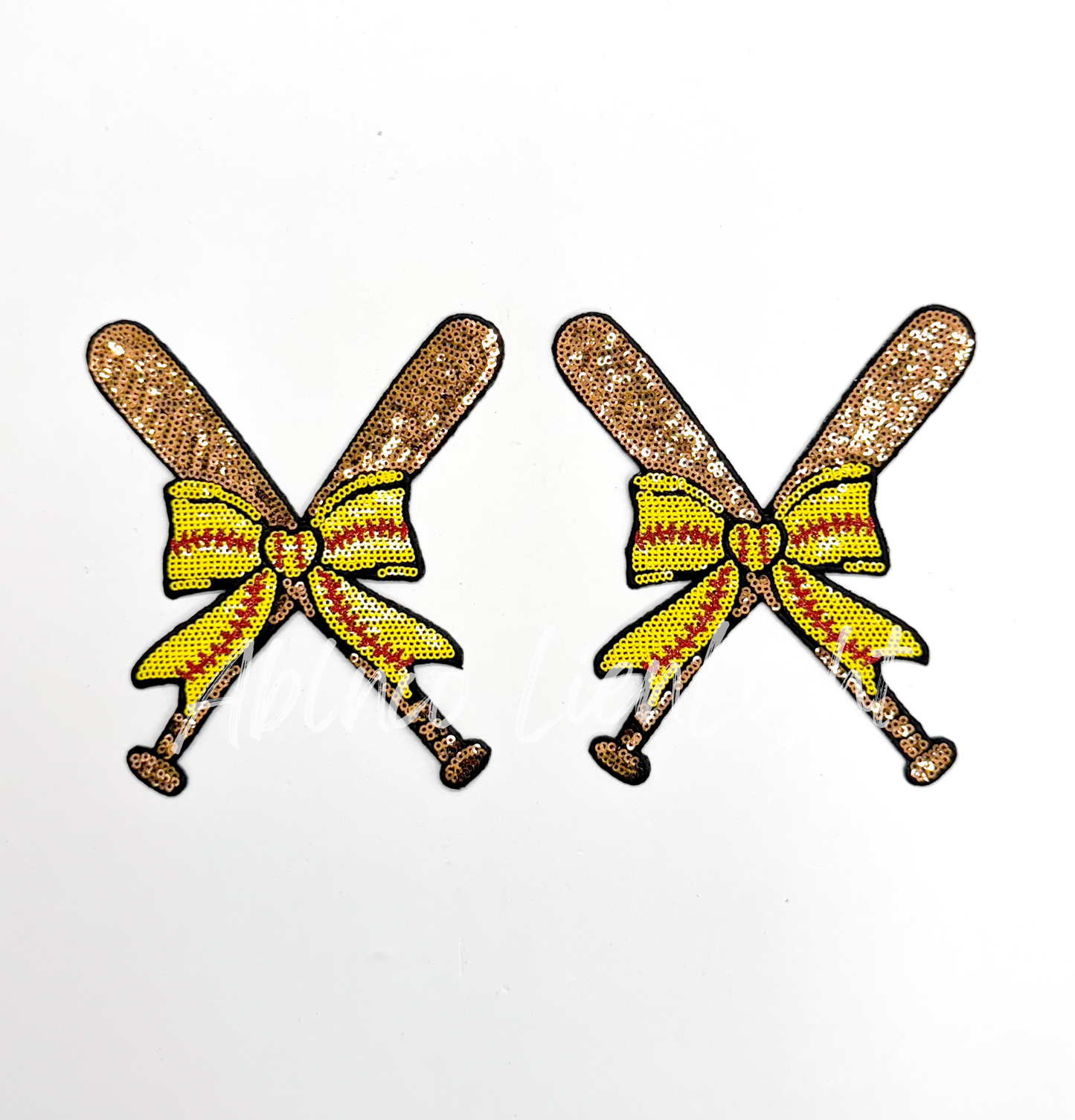 Softball Bow Batter Bat Sequin Patch - Small