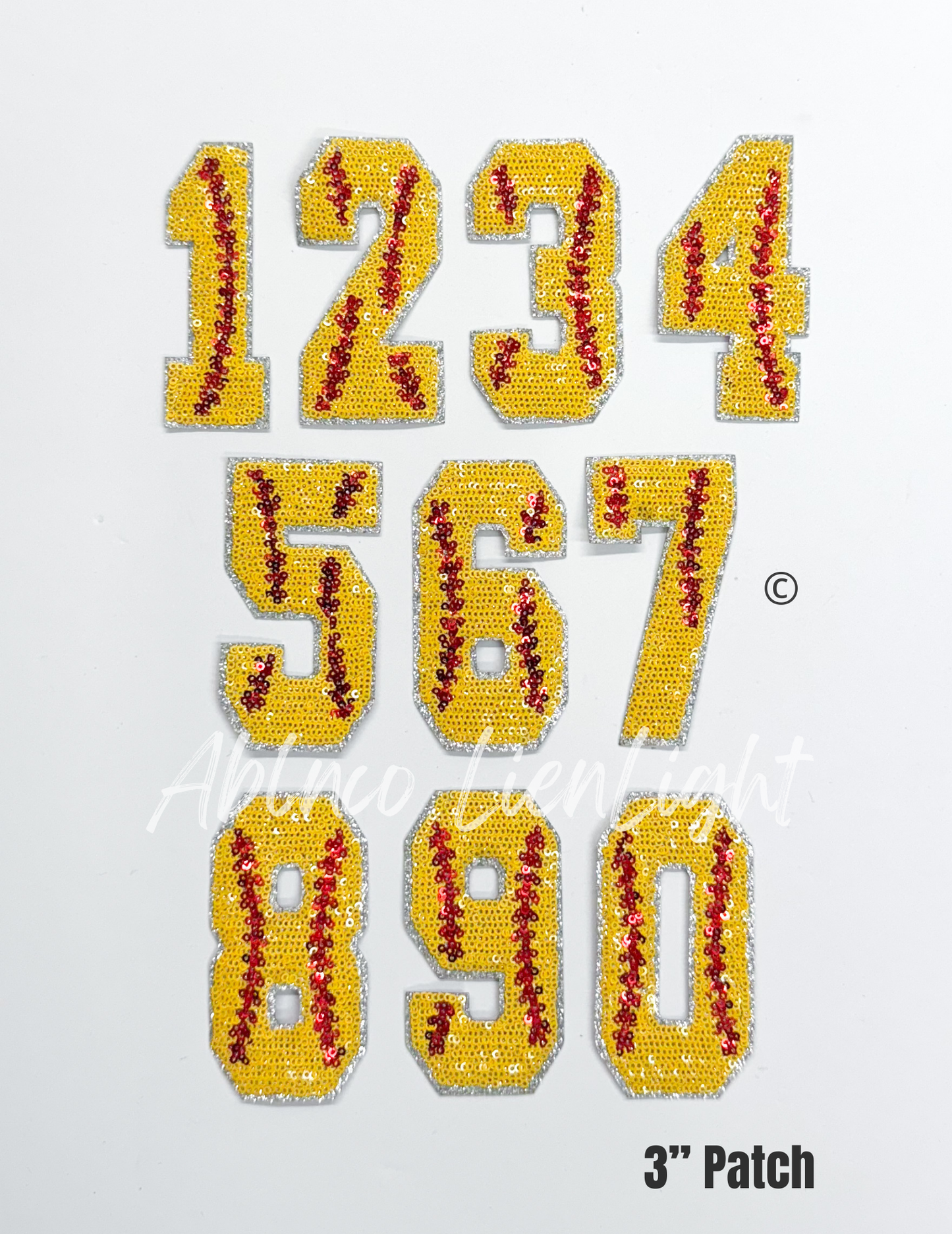 Sequin Softball Numbers Patch - Small