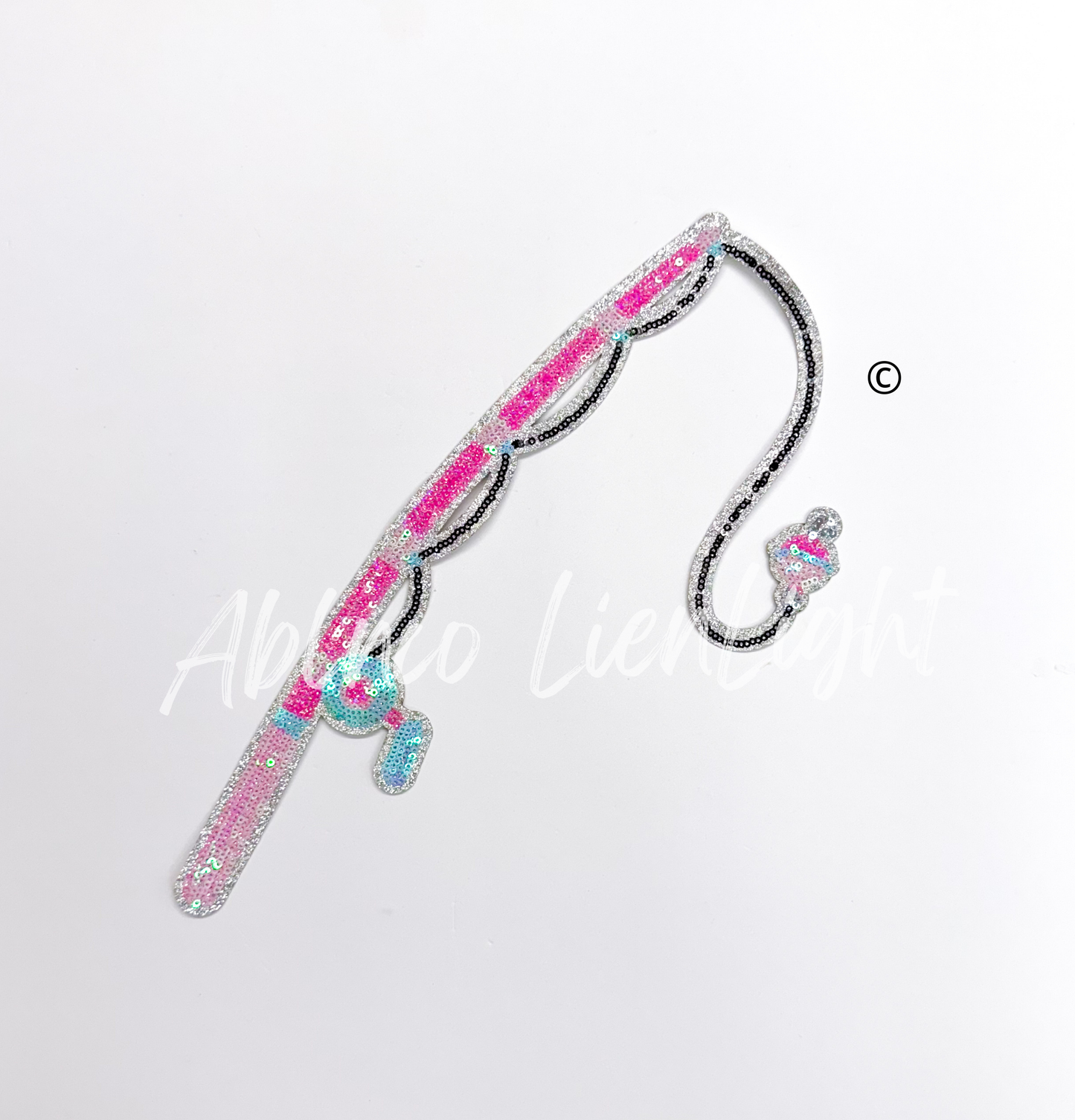 Pink Fishing Rod Hunting Sequin Patch - Large