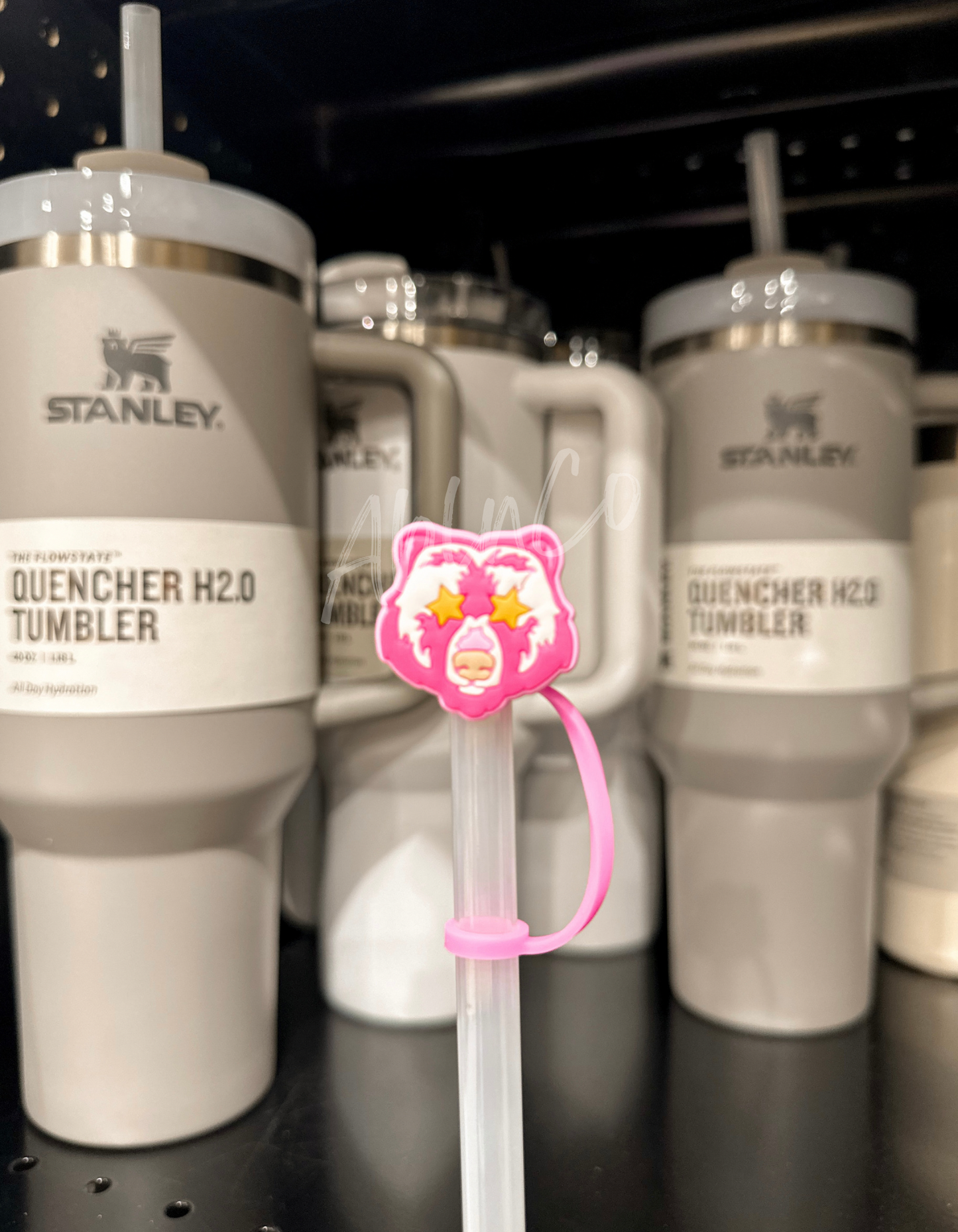 Preppy Pink Mascot™ Bear Tumbler Straw Topper Cap