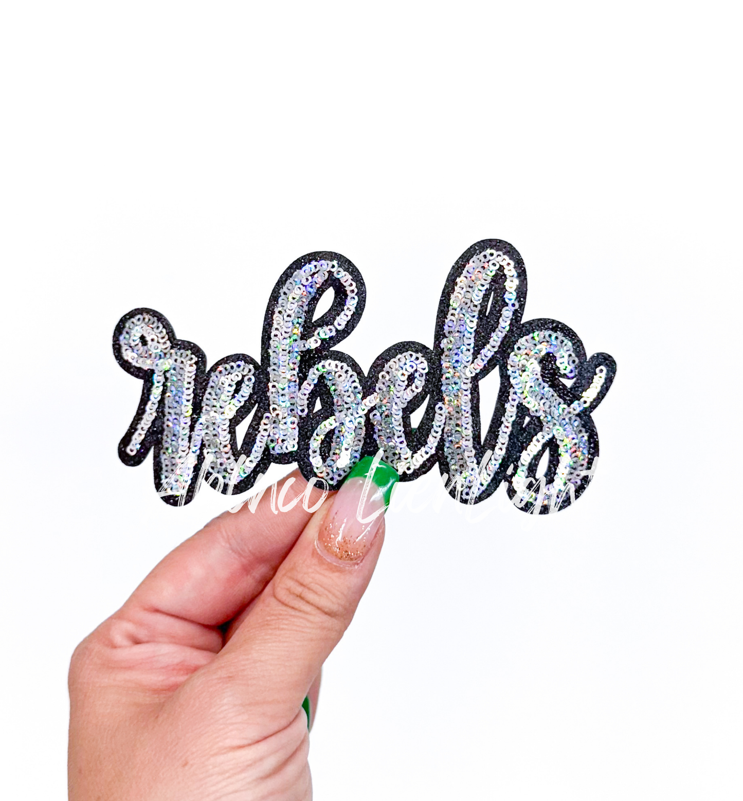 Rebels Mascot Script Letter Sequin Patch - Small