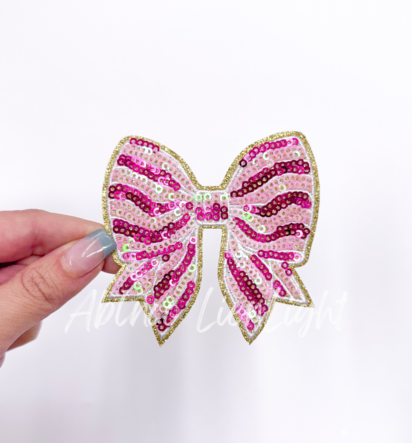 Pink Stripe Bow©️ Valentines Christmas Small Sequins Glitter Patch