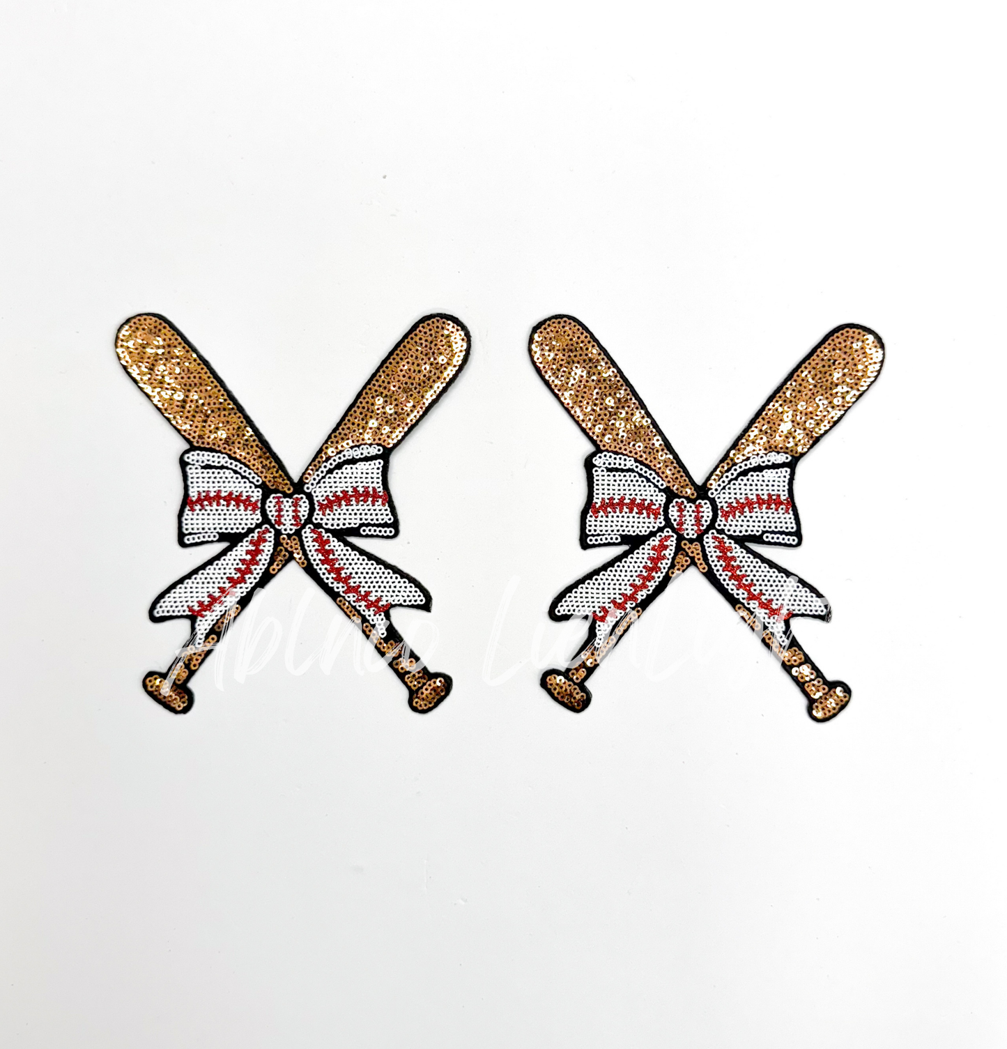 Baseball Bow Batter Bat Sequin Patch - Small
