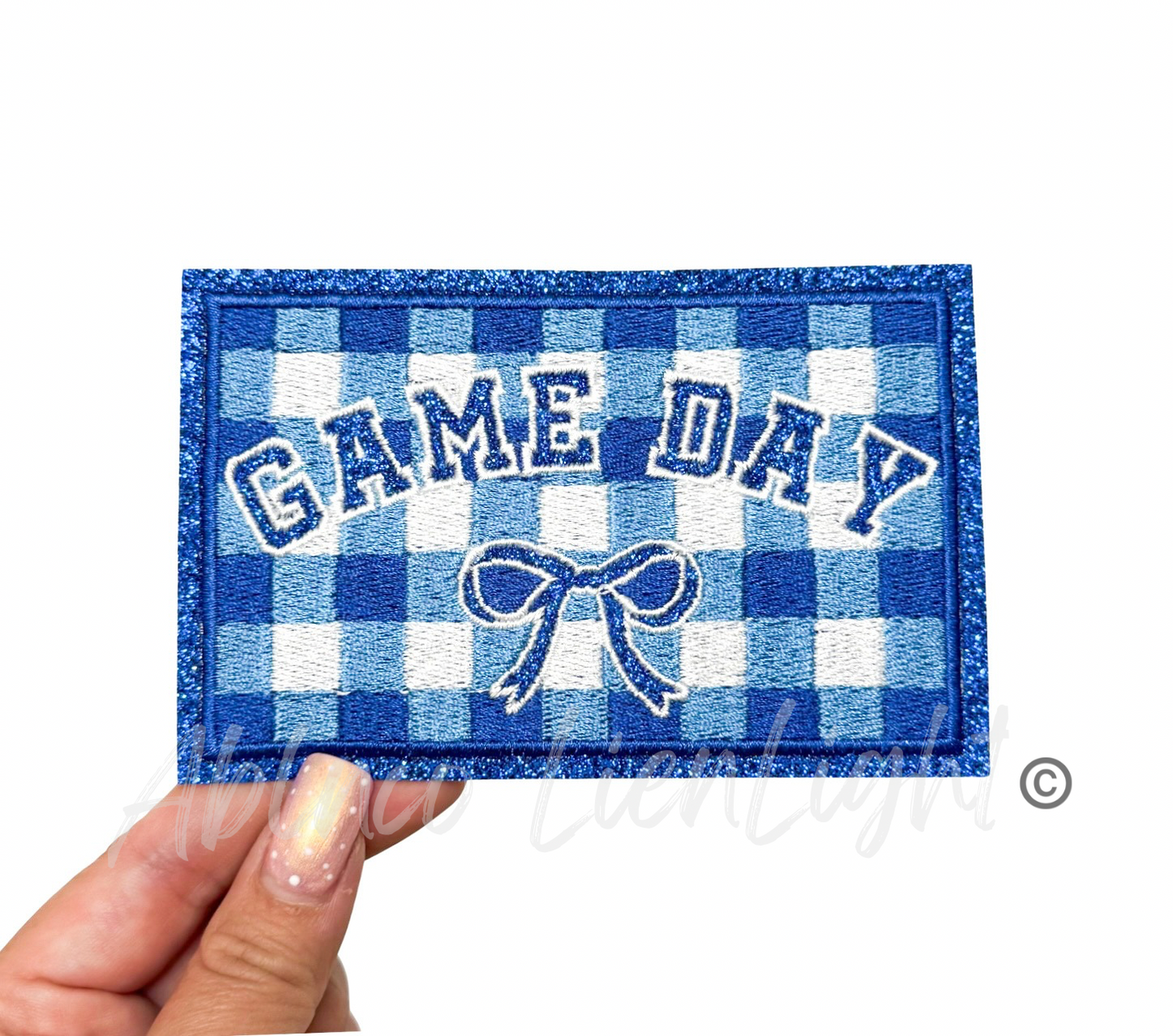 Royal Blue Game Day Checkered Plaid Bow Patch