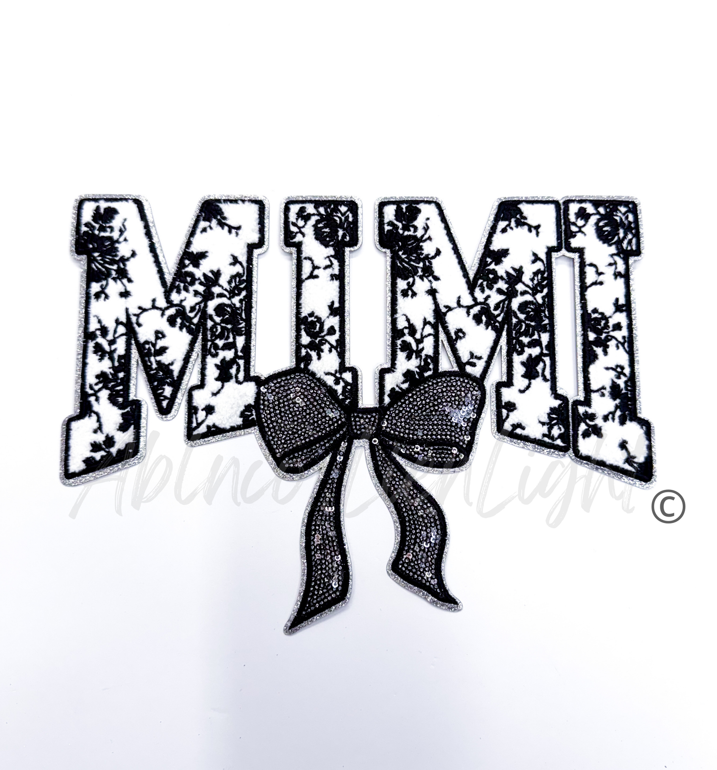 Black Floral Grand Millennial Mimi Bow Sequins Chenille Patch