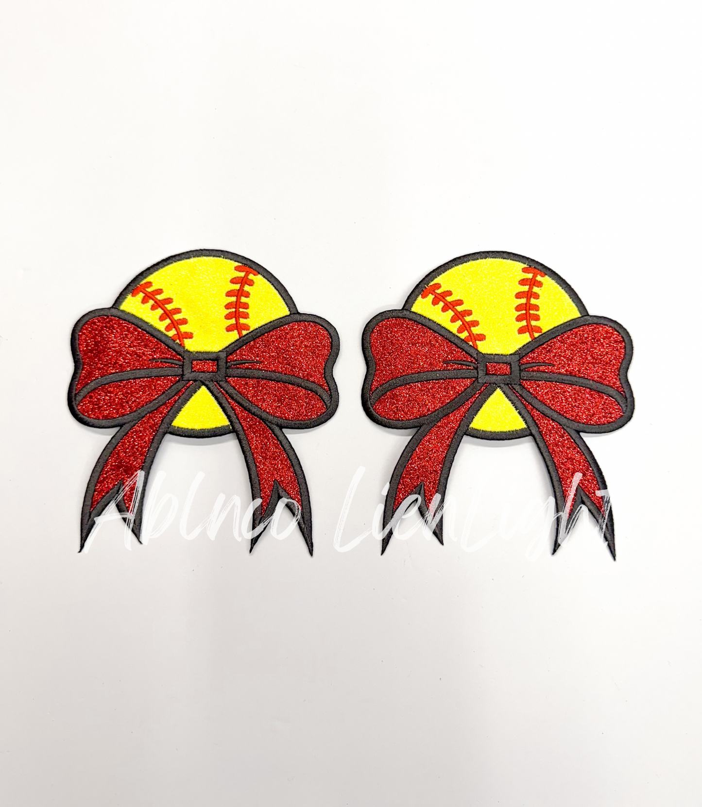 Softball Glitter Embroidery Side Bows Patch