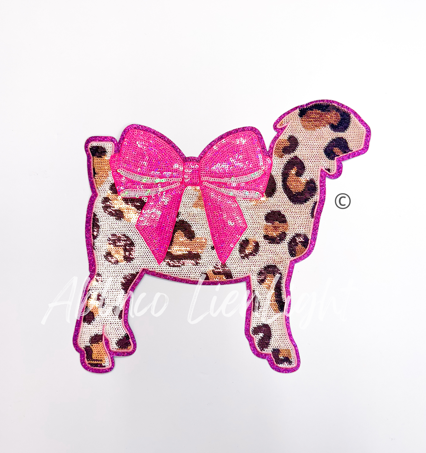 Show Goat Cheetah Print Bow Sequins Patch - Large