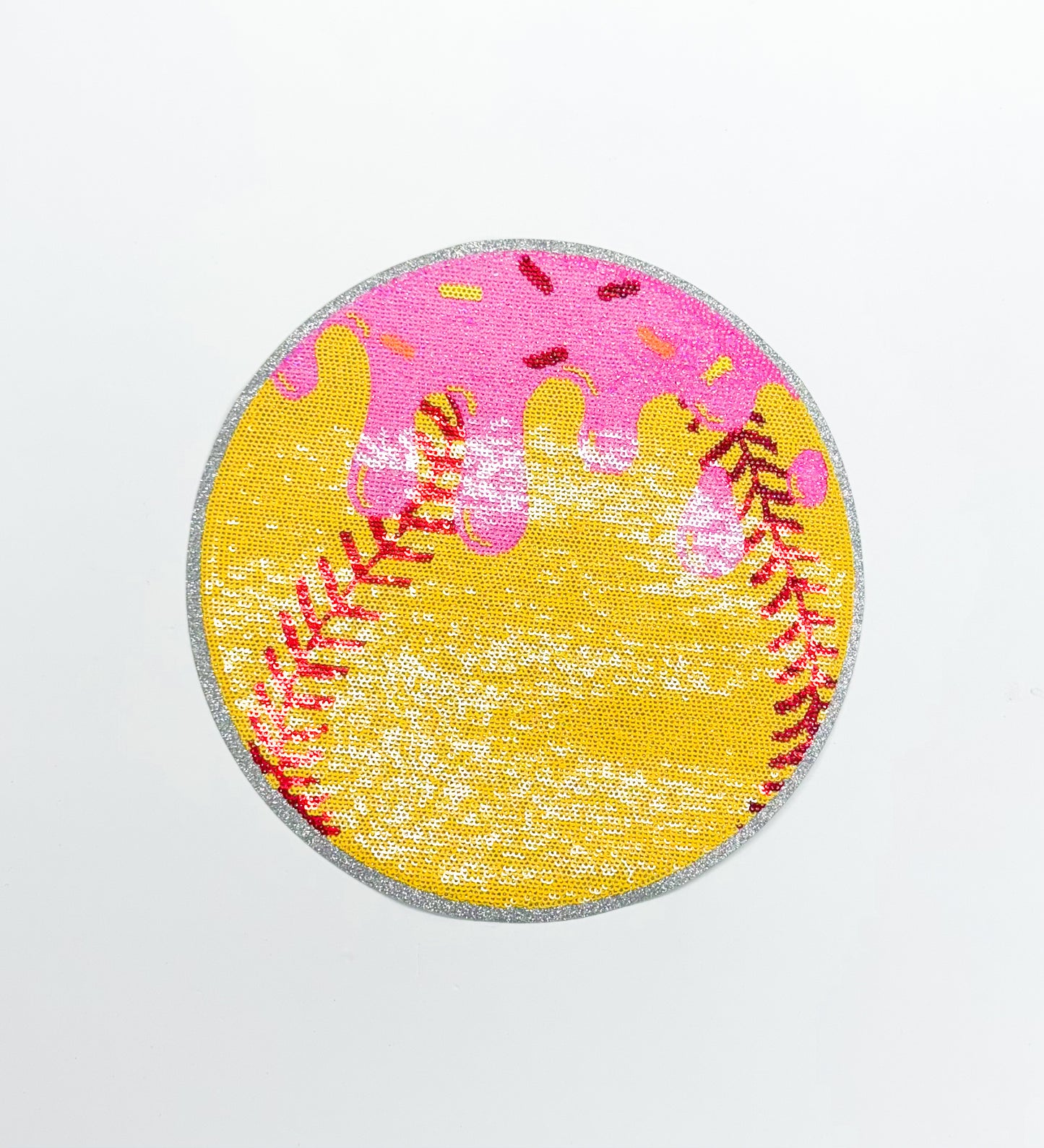 Softball Drip Ice Cream Ball Sequin Patch - Large