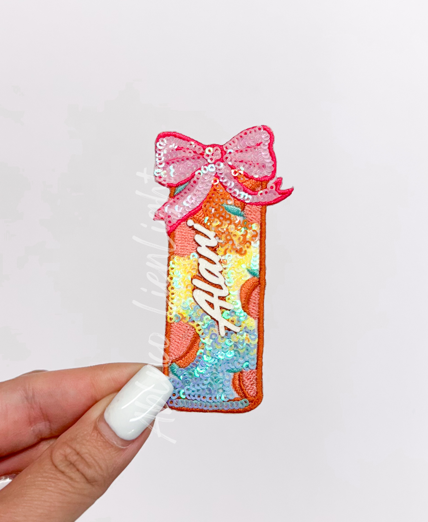 Alani Peach Energy Drink Sequin Patch