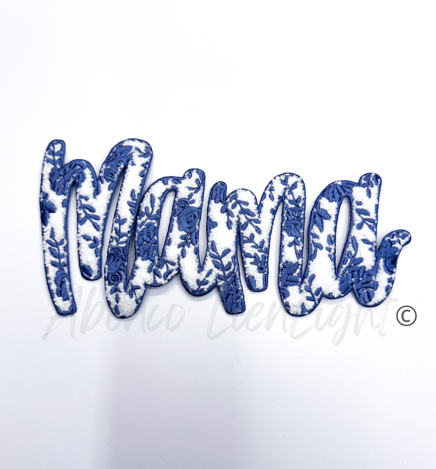 Blue Floral Grand Millennial Mama Chenille Embroidery Patch