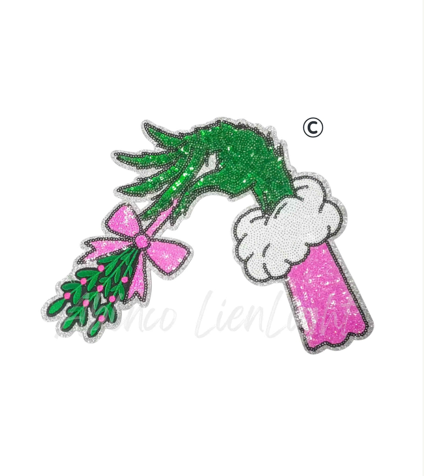 Grinch Hand Mistletoe Sequins Christmas Patch