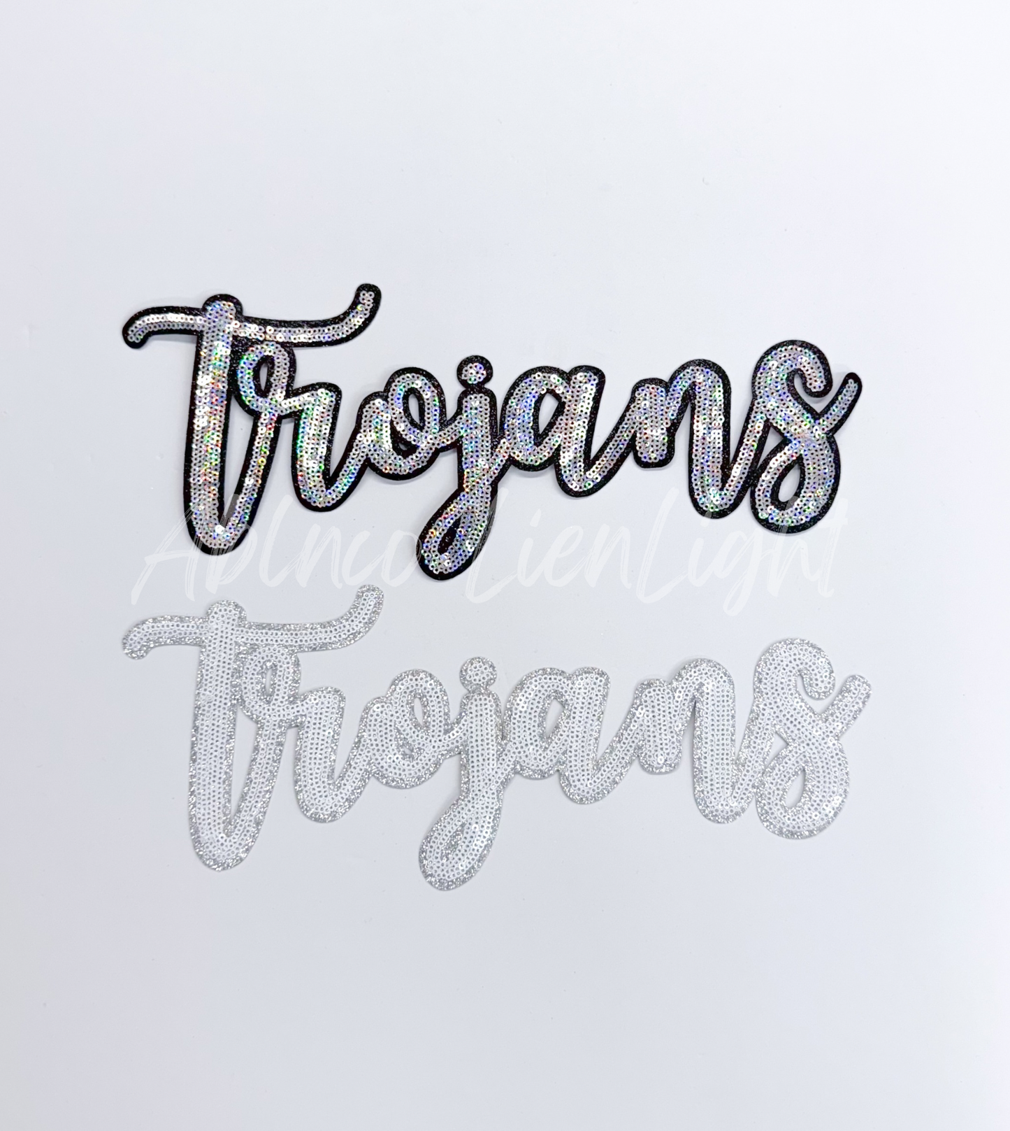 Trojans Cursive Letter Mascot Gameday Sequins Patch