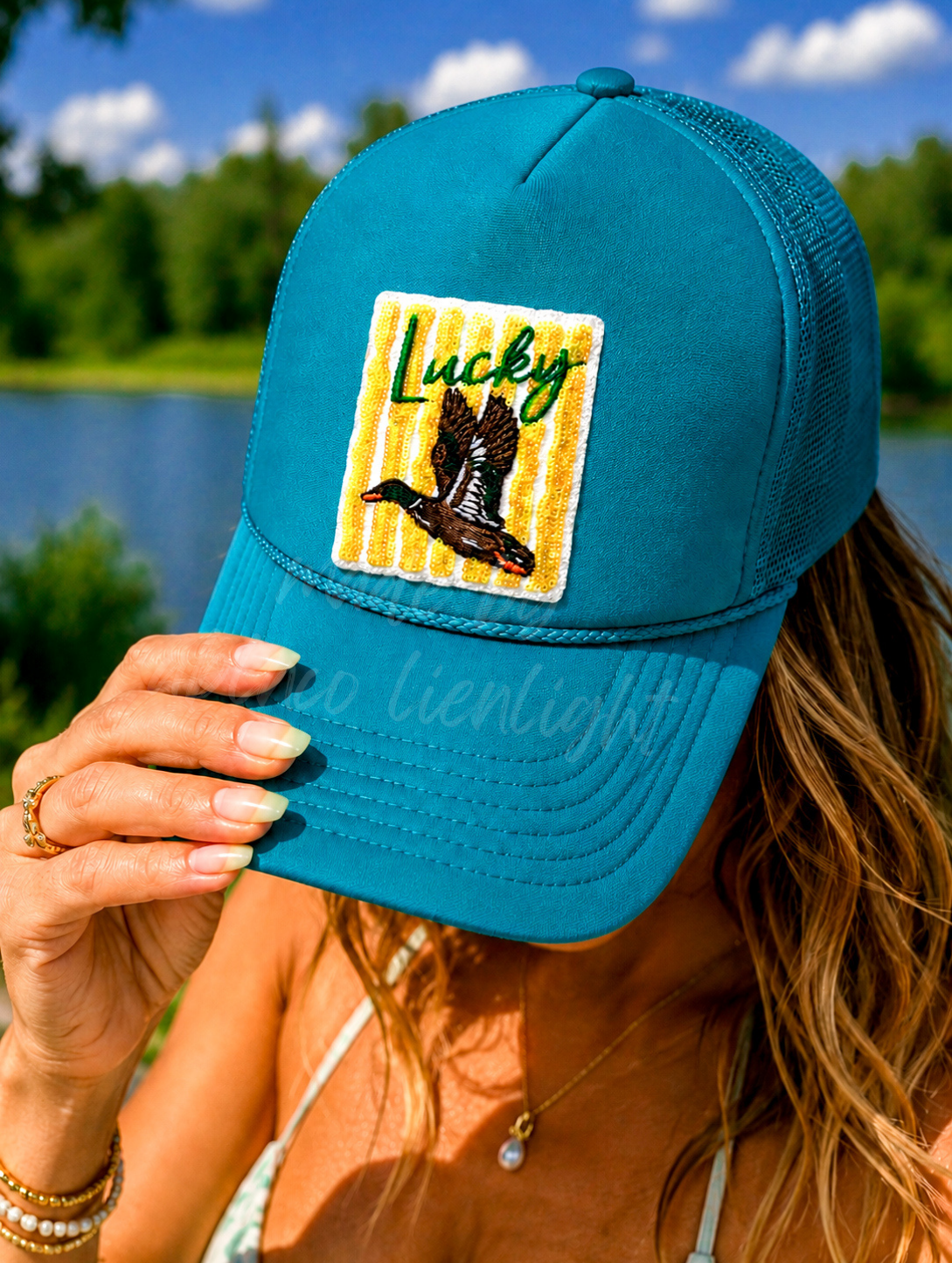 Lucky Duck Summer Sequin Patch Otto Trucker Hat