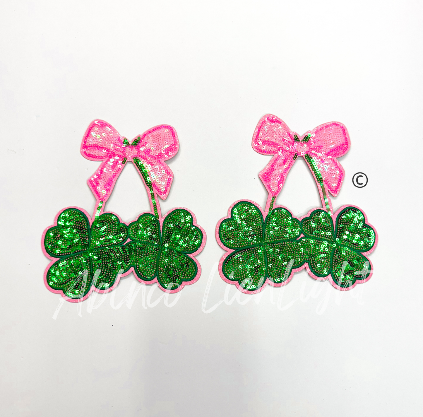 Pink Bow & Clover St Patricks Day Sequins Side Bow Patch