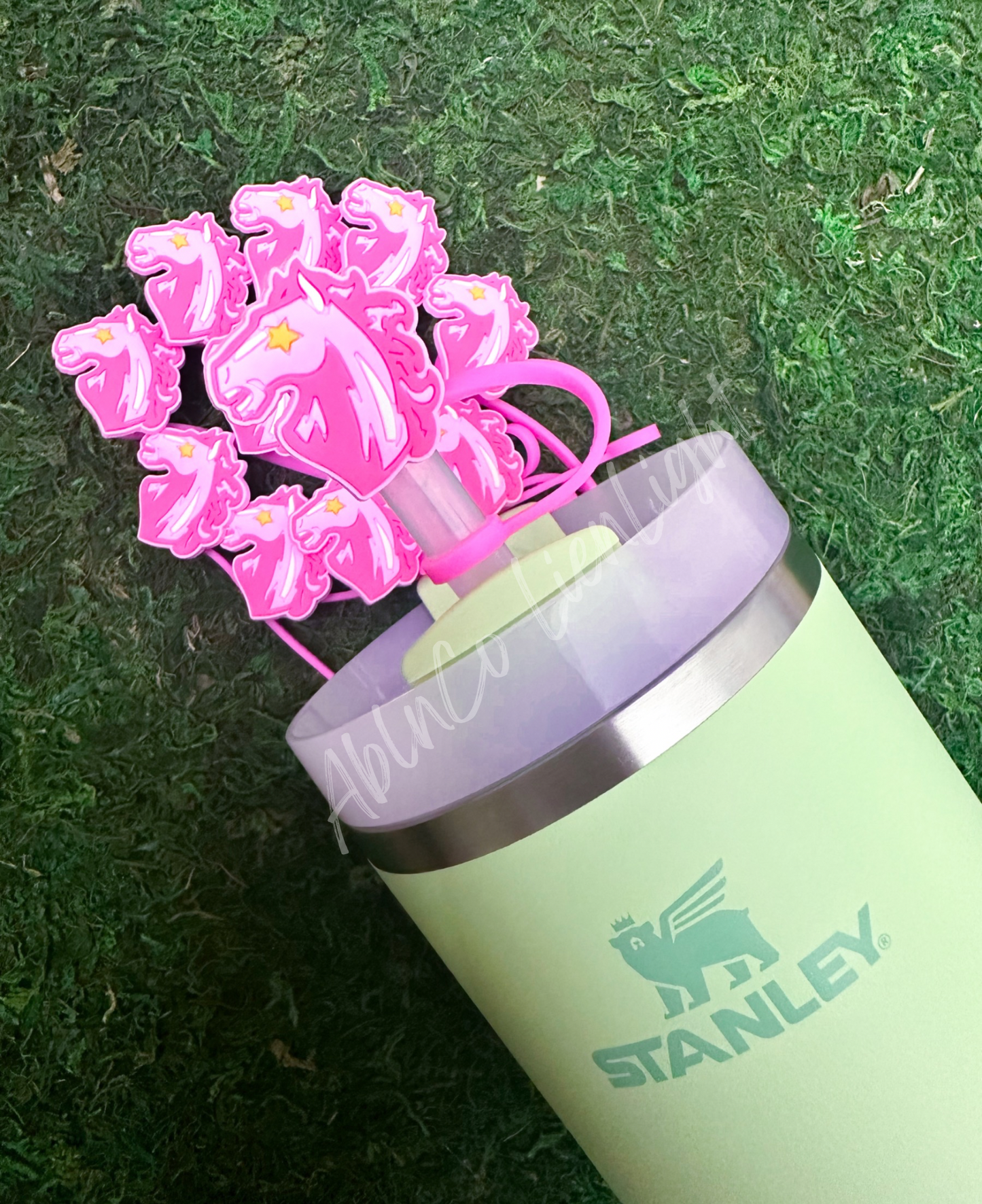 Preppy Pink Mascot™ Mustang Horse Tumbler Straw Topper Cap