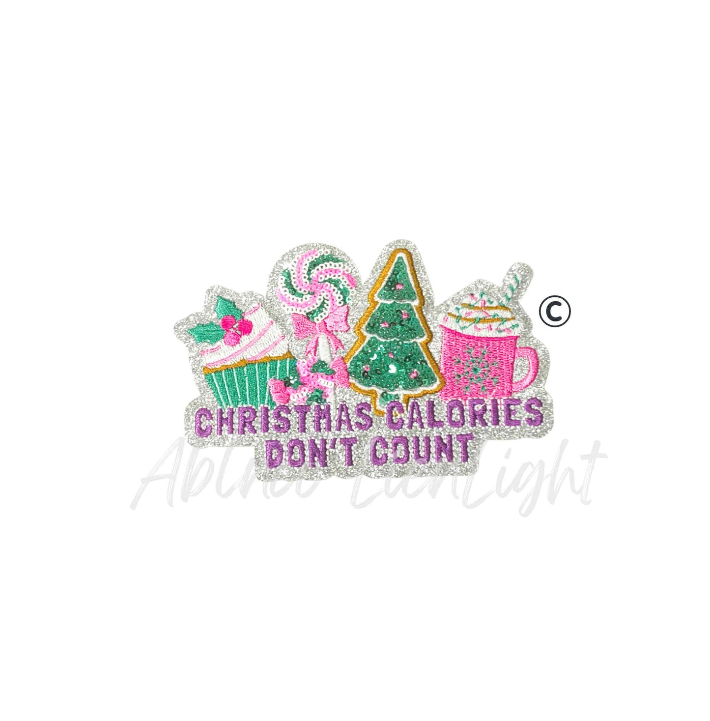 Christmas Calories Don't Count Snacks Sequins Christmas Patch-SMALL