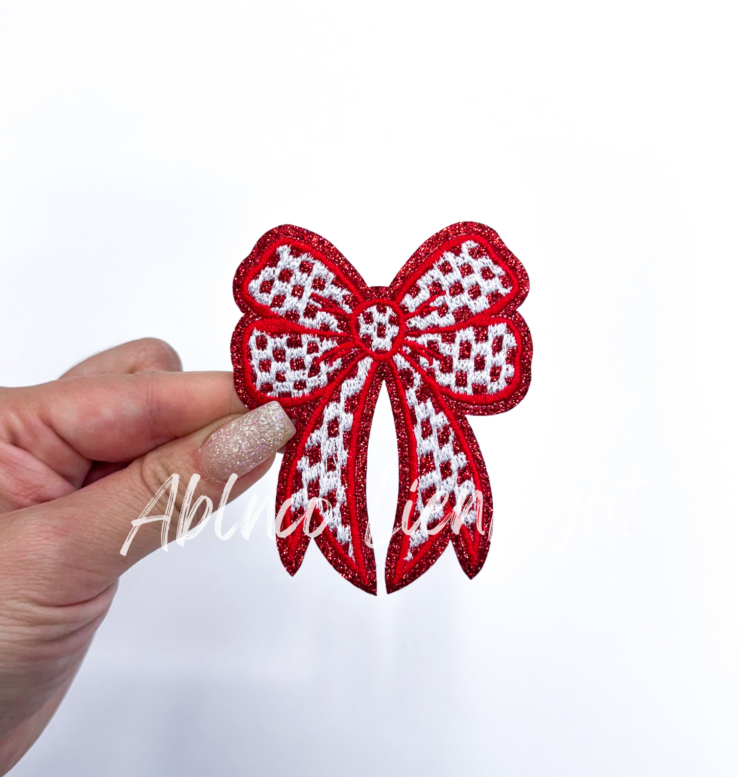 Glitter Checkered Embroidery Bow Patch