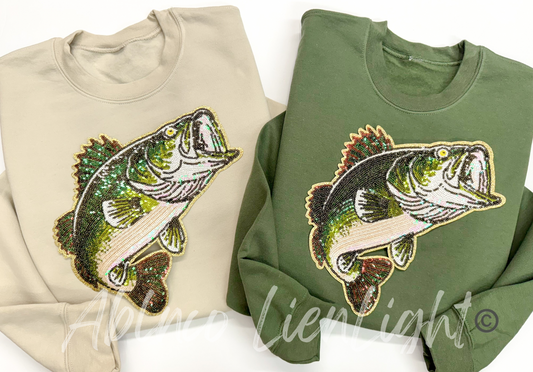 Bass Fish Fishing Sequin Patch - Large