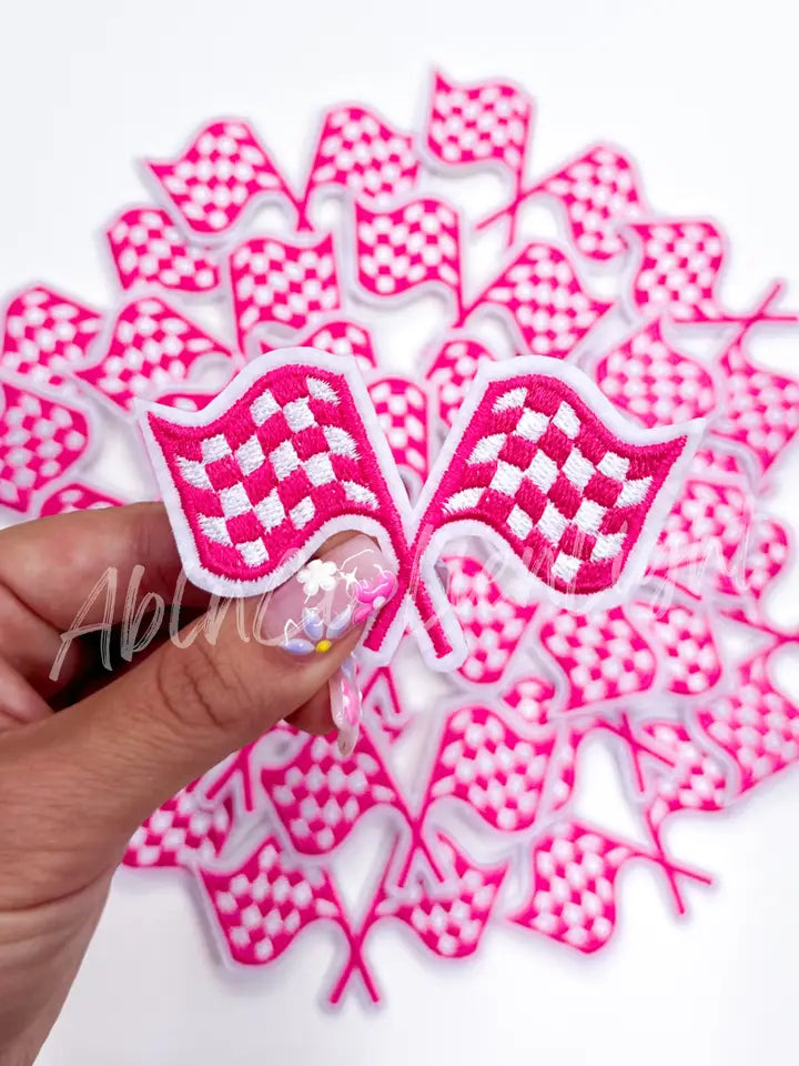 Hot Pink Checkered Flag Embroidery Patch