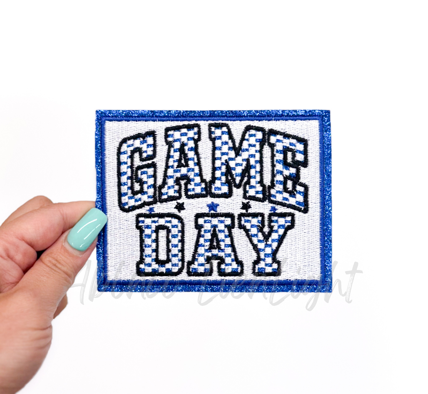Royal Blue Checkered Game Day Glitter Embroidery Patch