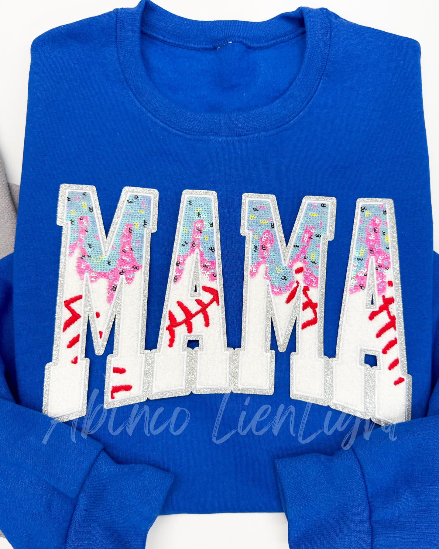 Mama Baseball Drip Ice Cream Sequin Chenille Patch - Large