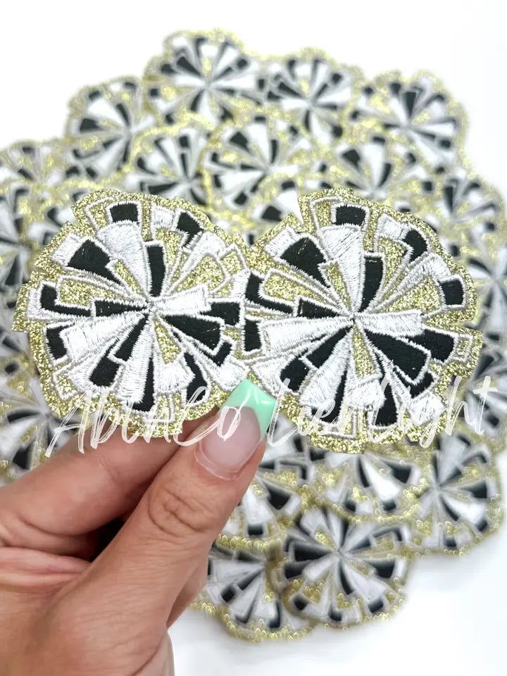 Black Gold Cheer Pom Pom Embroidery Patch ©️