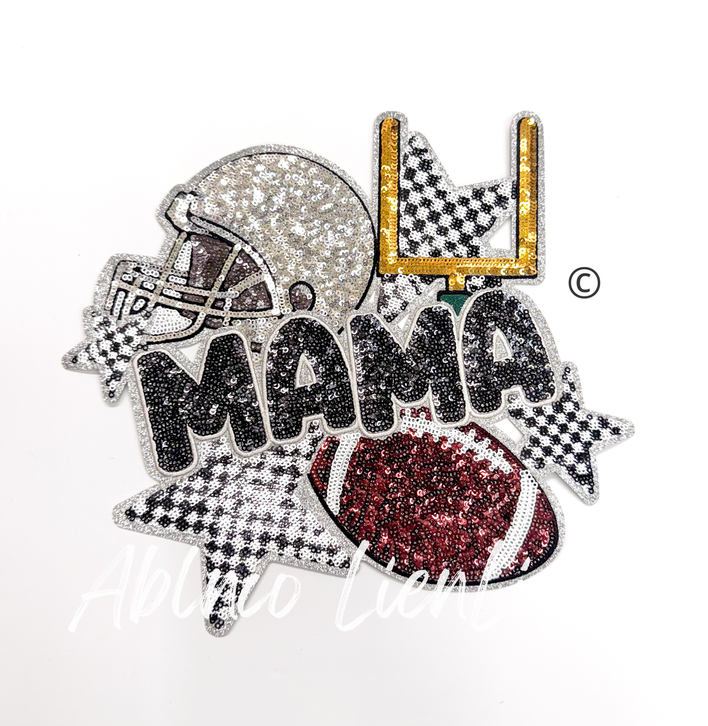 Football Mama Checkered Star Sequins Patch - Large