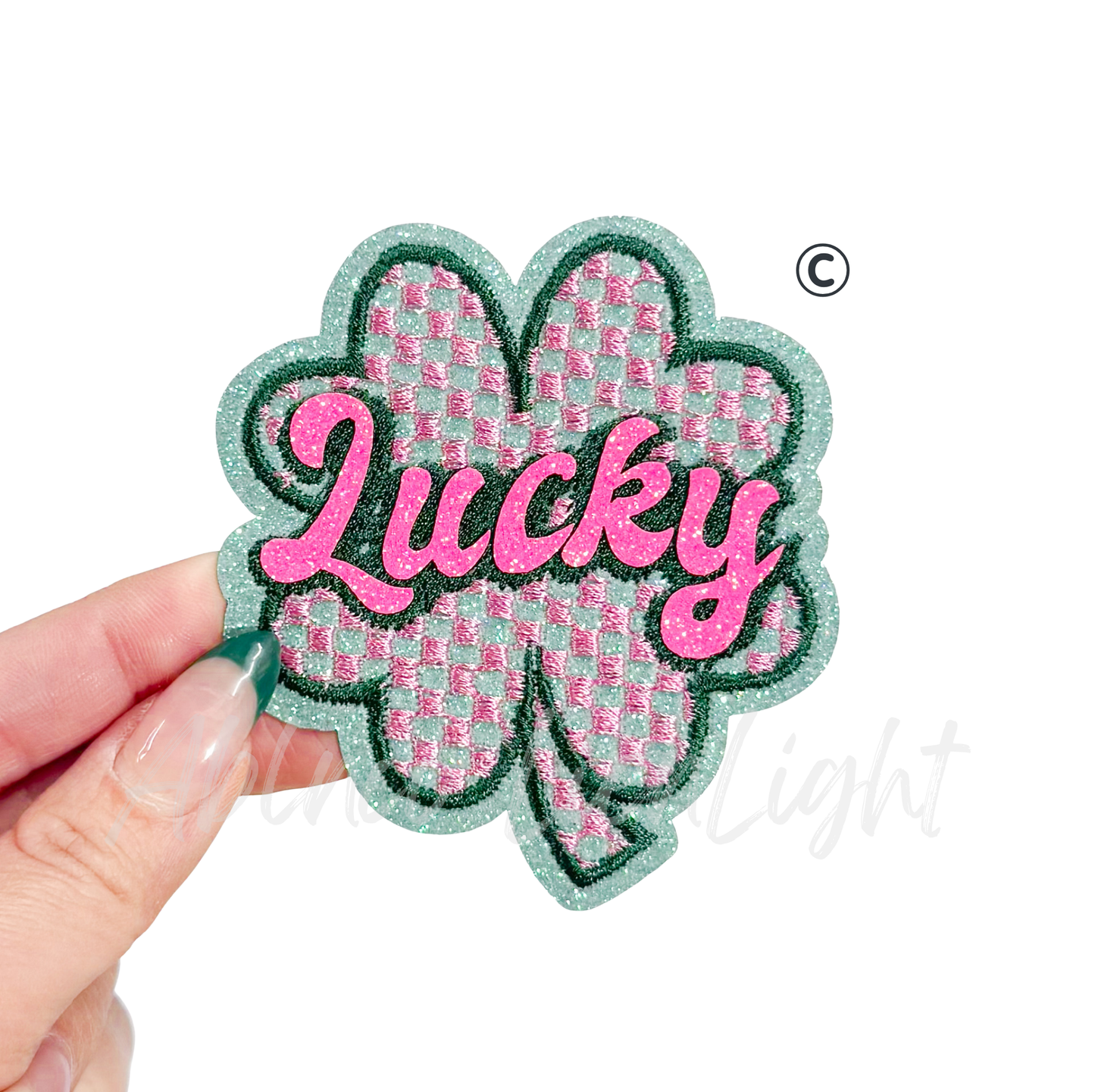 Lucky Clover Checkered St Patricks Day Glitter Embroidery Patch - Small