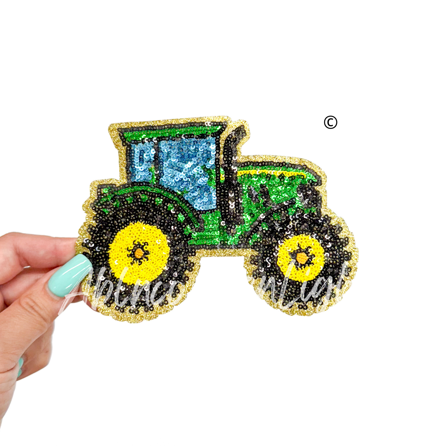 Green Tractor Farm Sequin Patch - Small