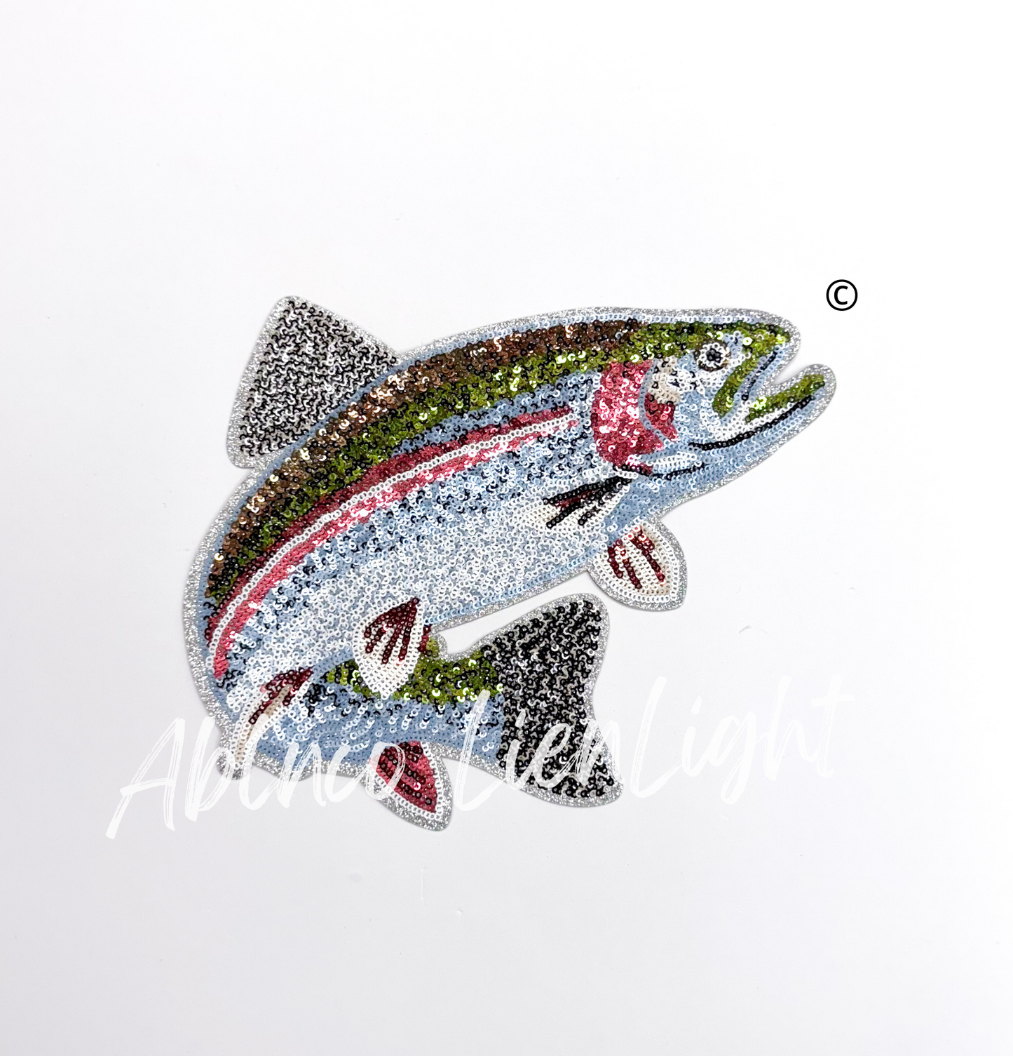 Rainbow Trout Fish Fishing Sequin Patch - Large