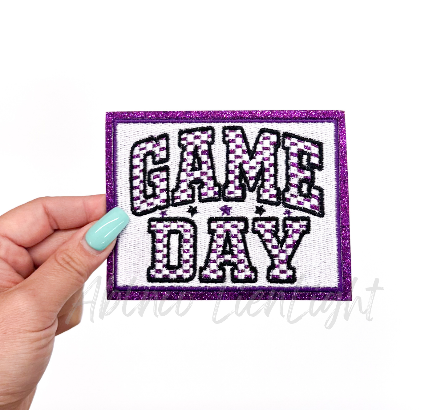Purple Checkered Game Day Glitter Embroidery Patch