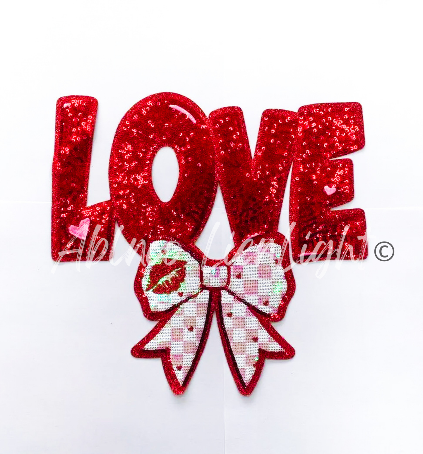 Checkered Bow Love Valentines Sequins Patch