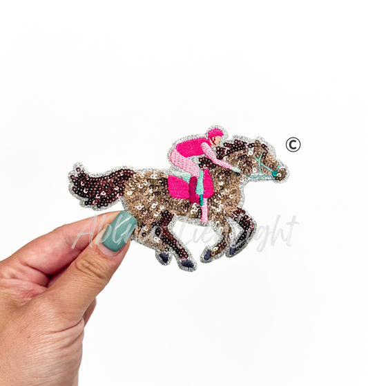 Preppy Pink Glitter Horse Racing Jockey ©️ Sequin Patch