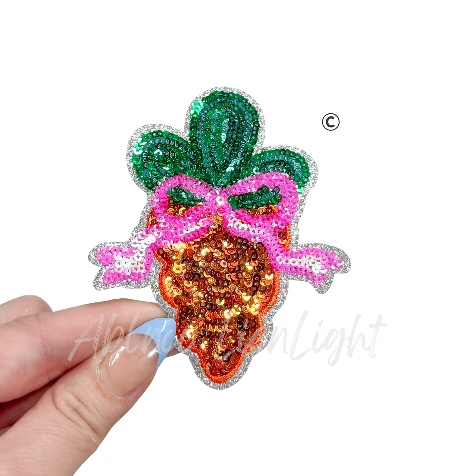 Pink Bow Carrot Easter Sequin Patch - Small