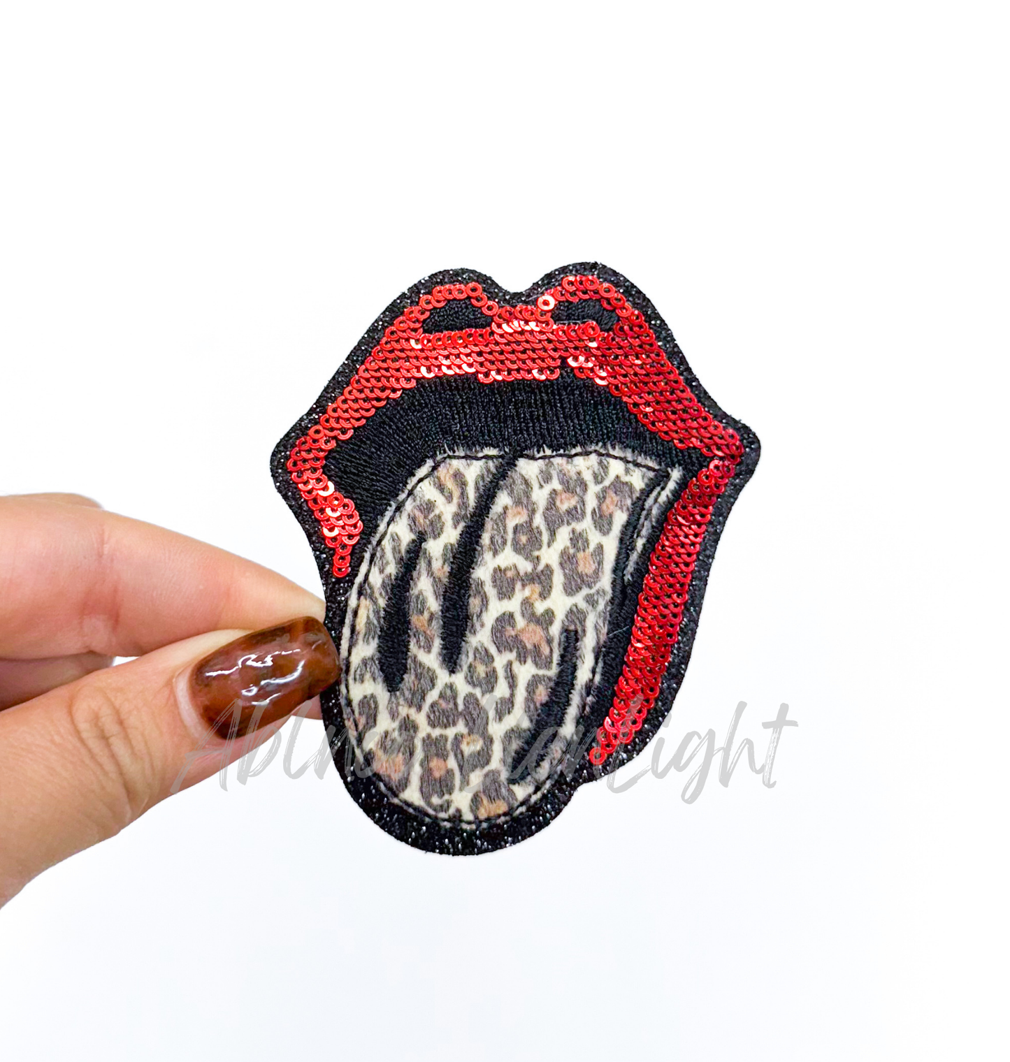Cheetah Print Tongue Retro Western Sequin Patch