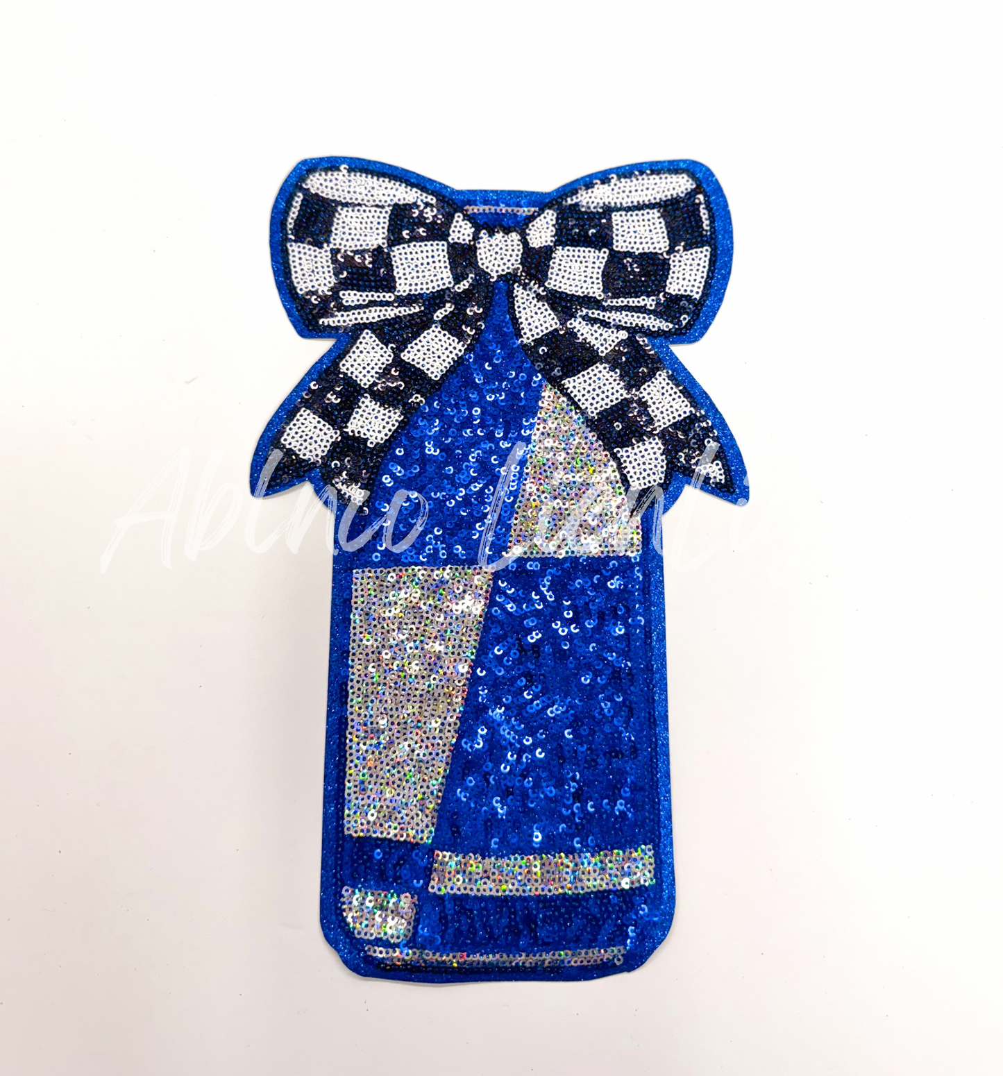 Energy Drink Race Checkered Bow Sequins Patch - Large