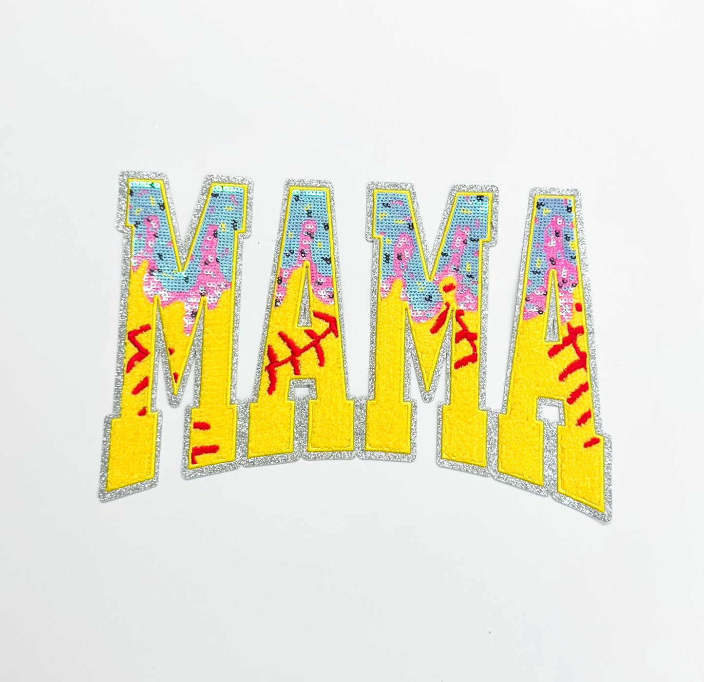 Mama Softball Drip Ice Cream Sequin Chenille Patch - Large