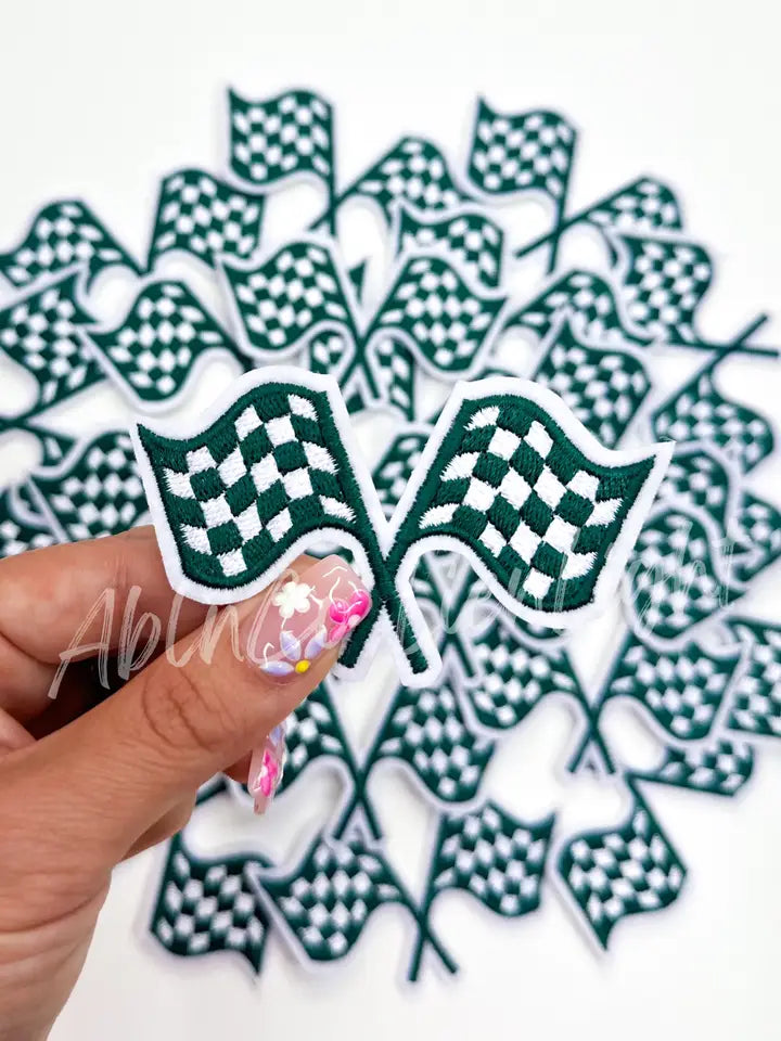 Green Checkered Flag Embroidery Patch